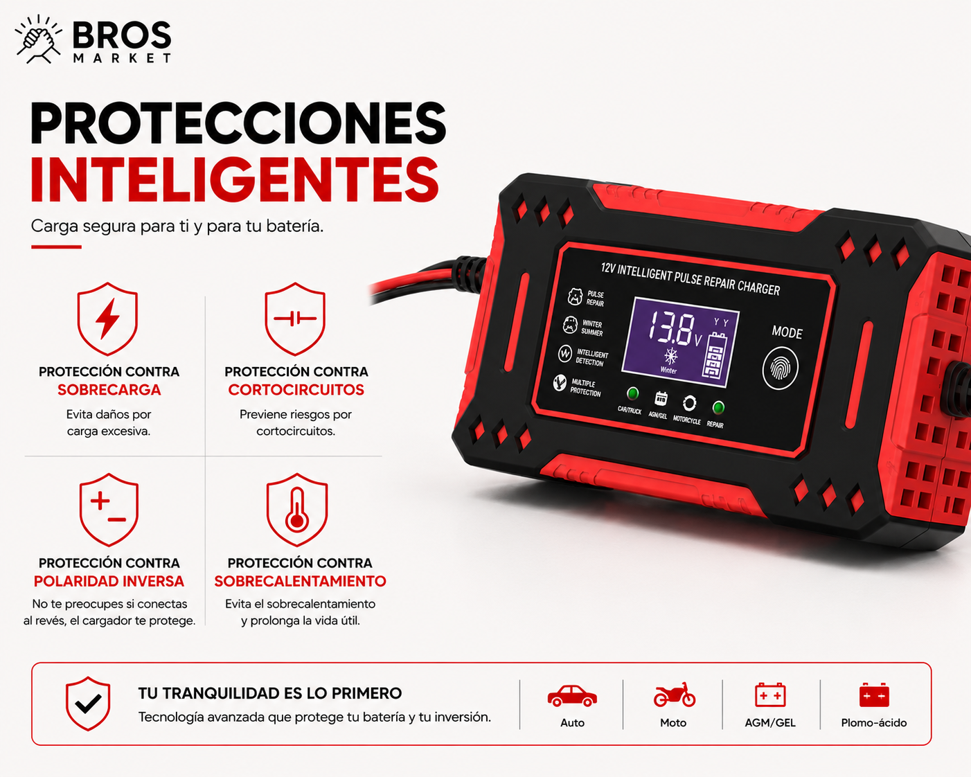 Cargador de Baterías Inteligente para Auto y Moto
