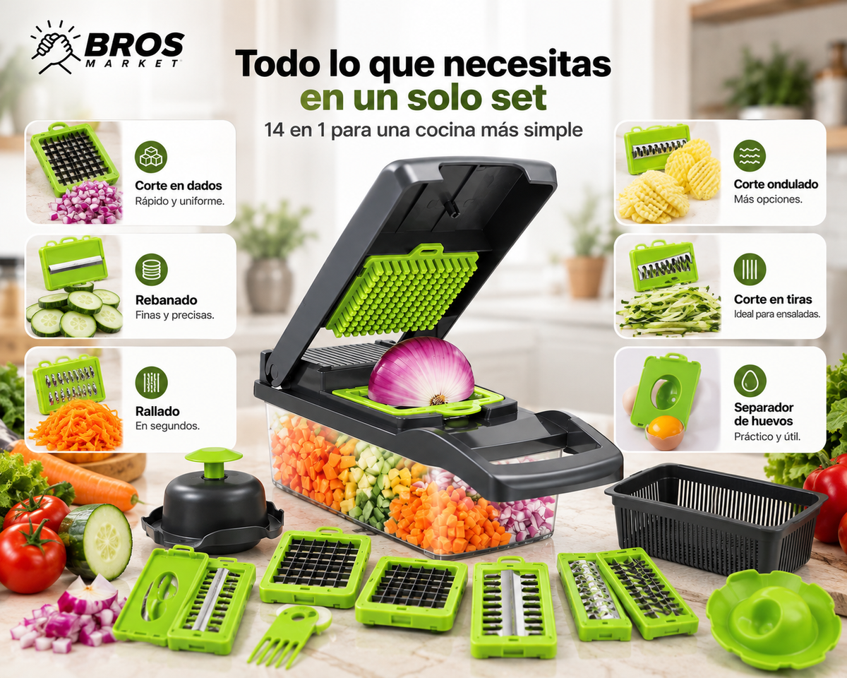 VeggiPro Picador Verdura 14 En 1 - Corta, ralla y rebana en segundos