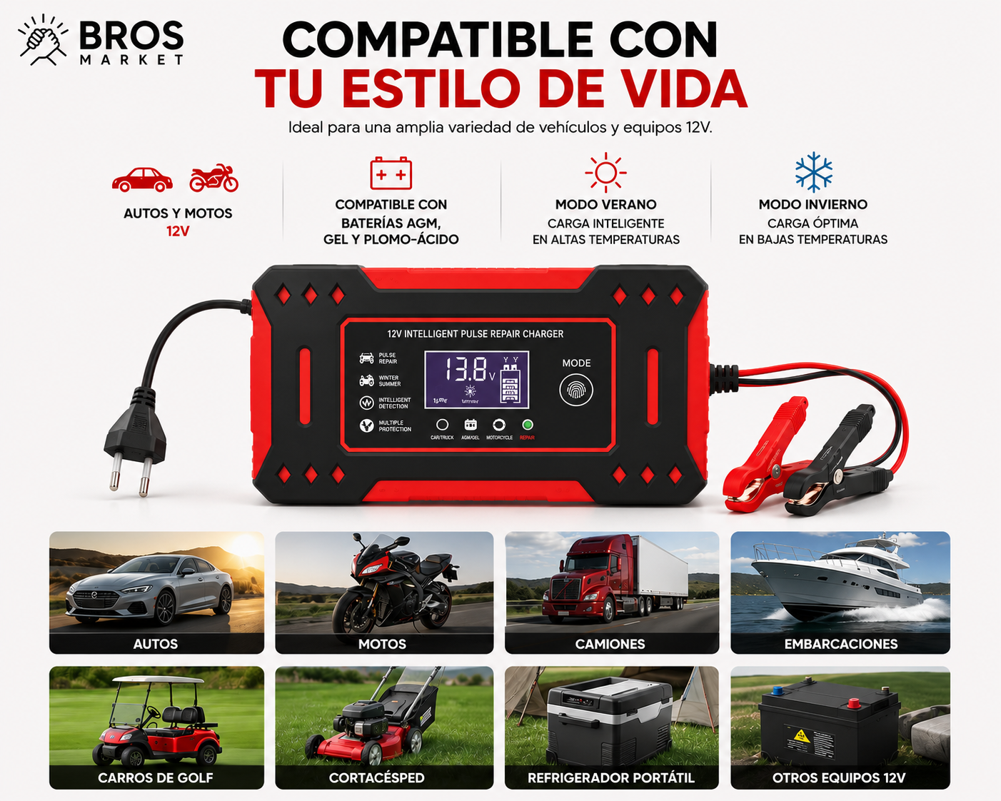 Cargador de Baterías Inteligente para Auto y Moto