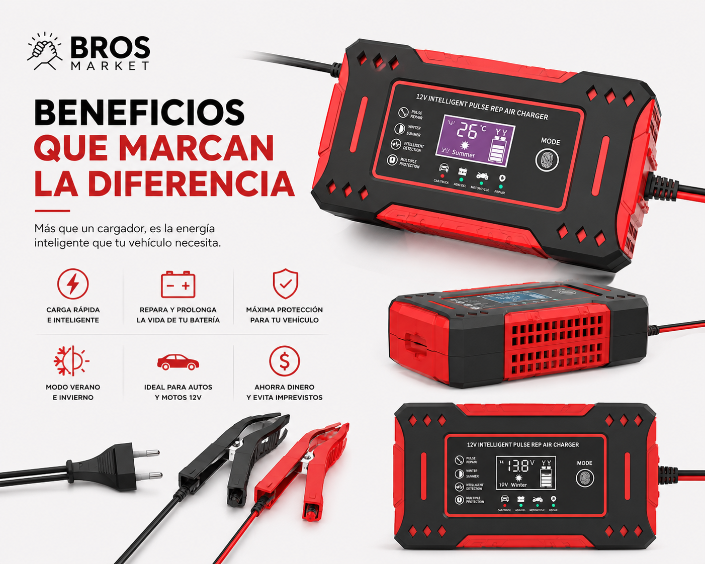 Cargador de Baterías Inteligente para Auto y Moto