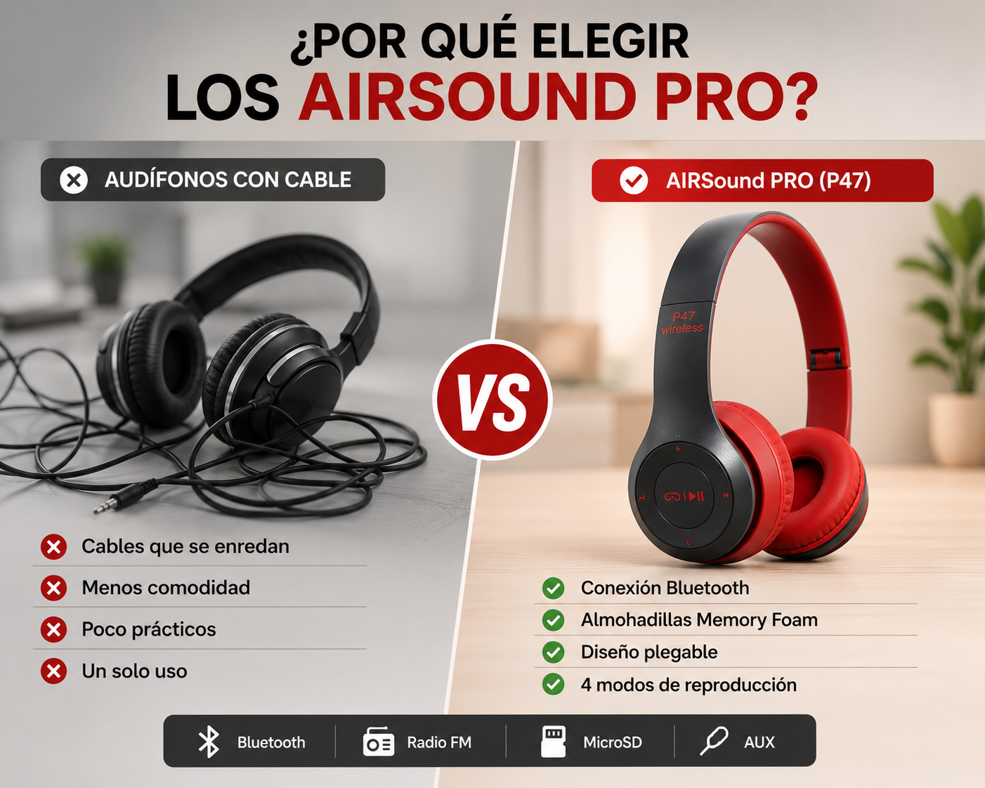 AirSound Pro - Audífonos Inalámbricos con Bluetooth