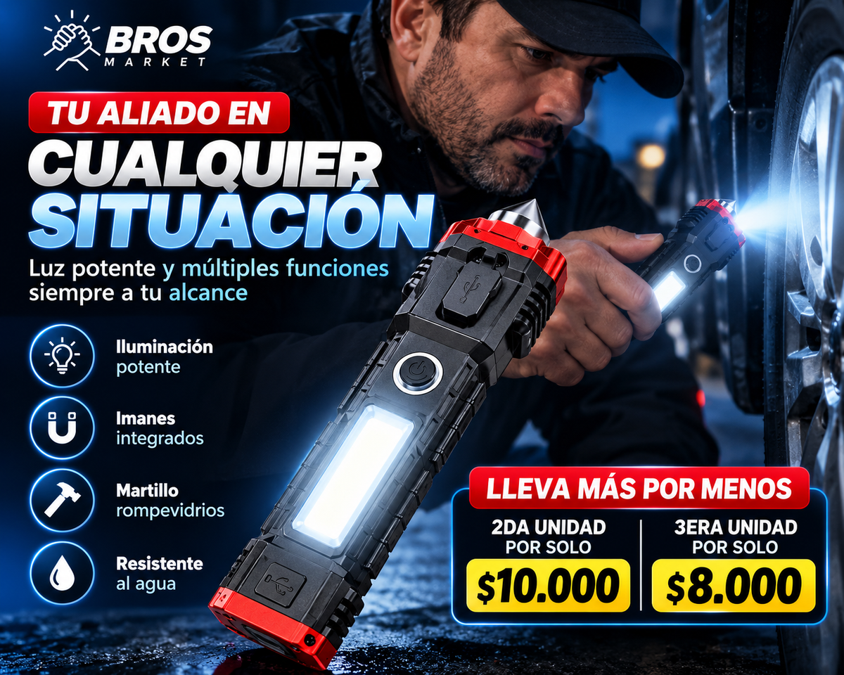 AutoGuard Martillo Linterna LED Táctica 4 en 1 - Luz cuando más la necesitas