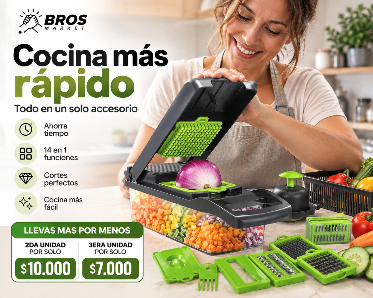 VeggiPro Picador Verdura 14 En 1 - Corta, ralla y rebana en segundos