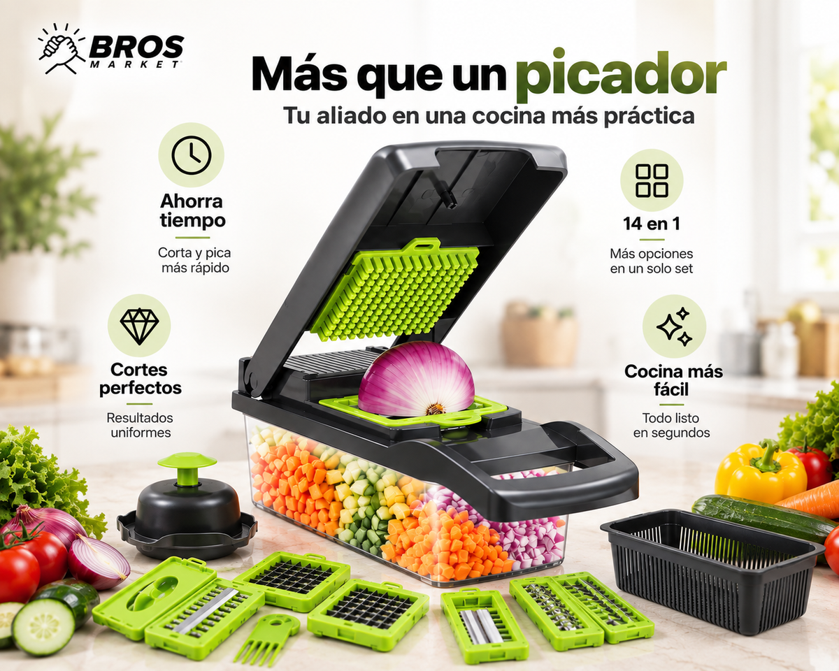 VeggiPro Picador Verdura 14 En 1 - Corta, ralla y rebana en segundos
