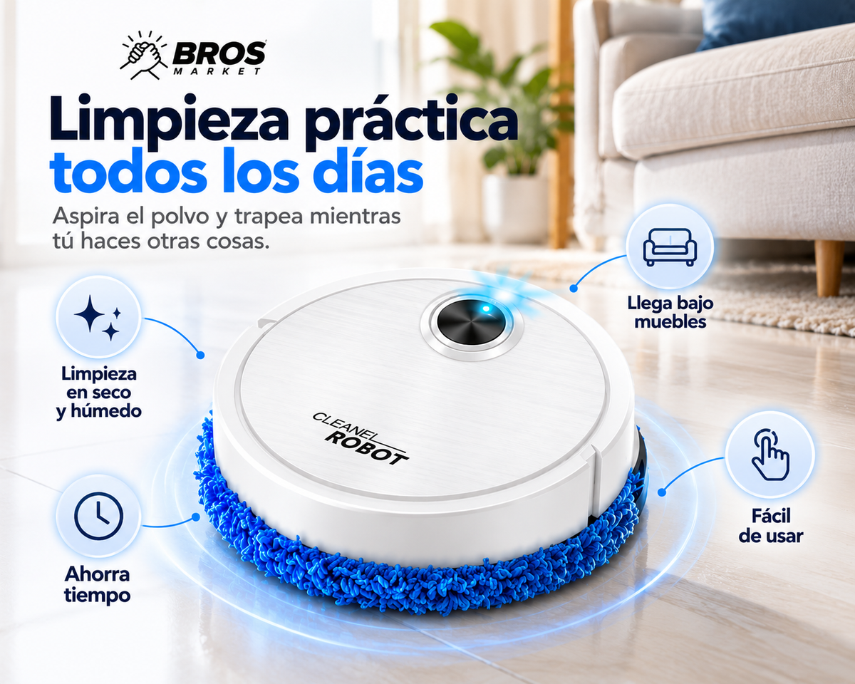Clean Robot Limpiador Con Mopa Recargable - Limpieza práctica con un solo botón