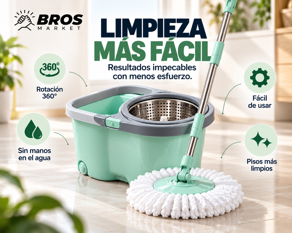 AquaMop Mopa Giratoria 360 con Balde - Pisos limpios en menos tiempo