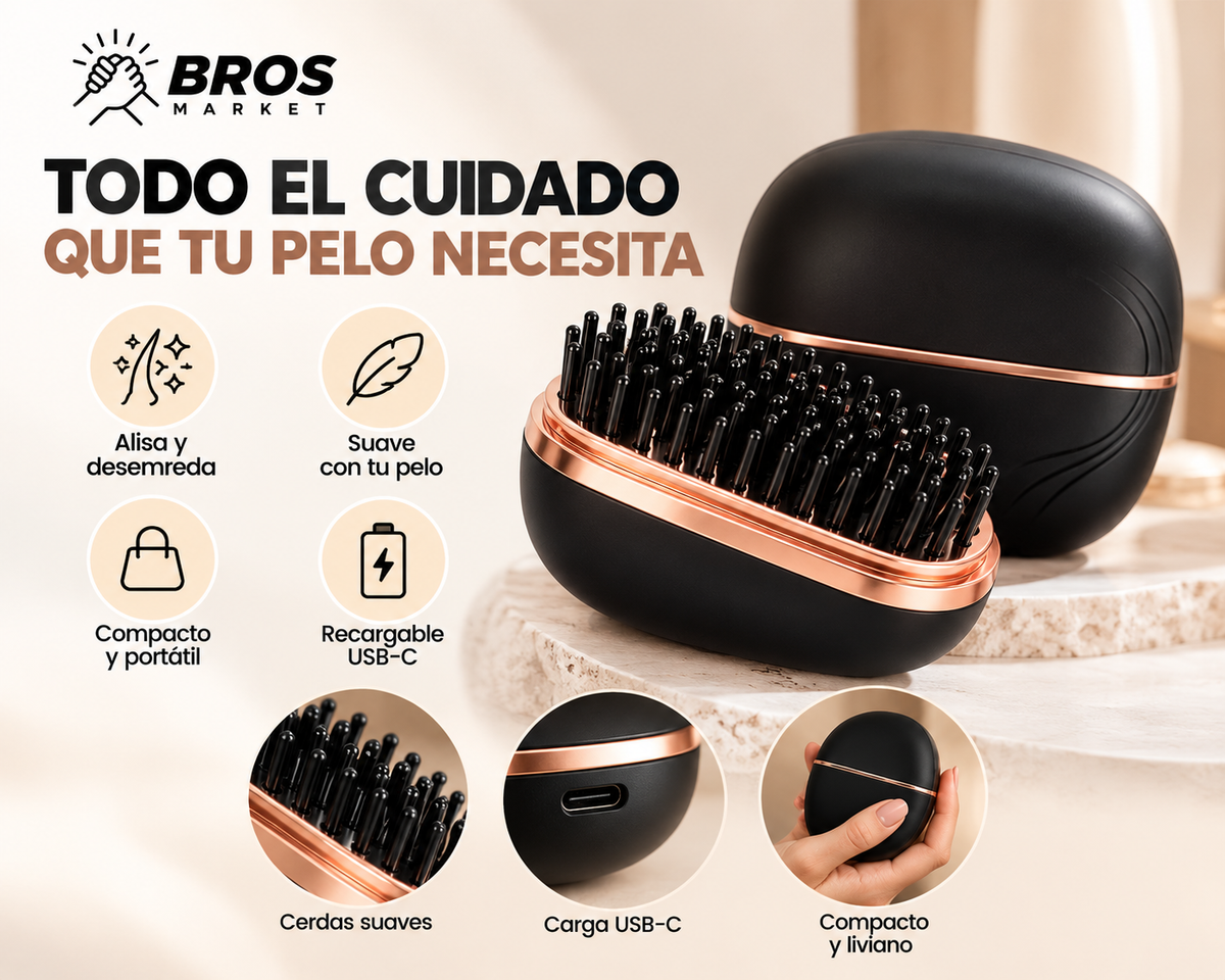 LissiGo Peine Anti-Frizz Portátil Recargable - Alisa tu cabello donde quieras