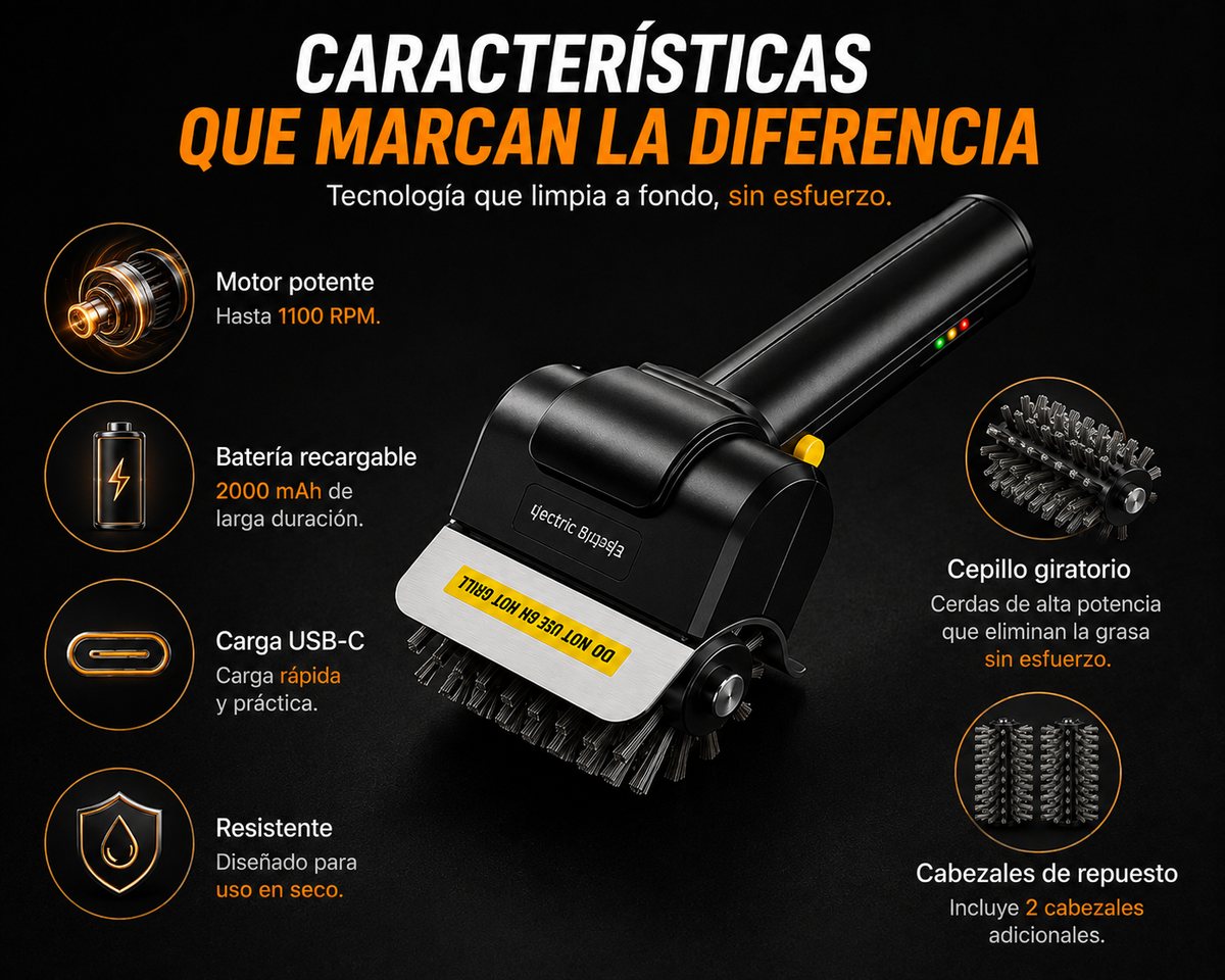 Grill-Pro Cepillo Limpiador de Parrilla Inalambrico - Limpieza potente sin esfuerzo
