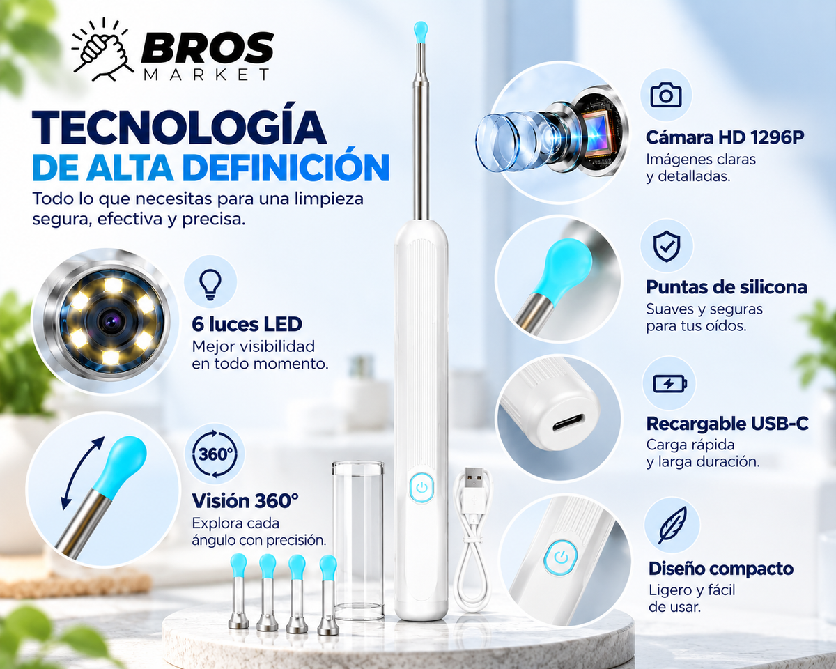 ClariEar Otoscopio Limpiador de Oidos con Luz y Camara - Más control en cada limpieza