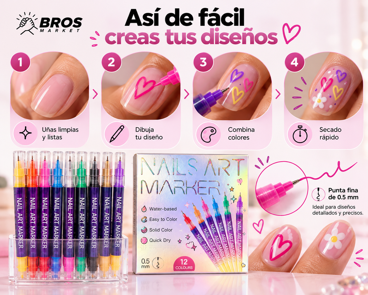 Nail Art Market Set 12 Marcadores para Uñas - Dale color a cada manicura