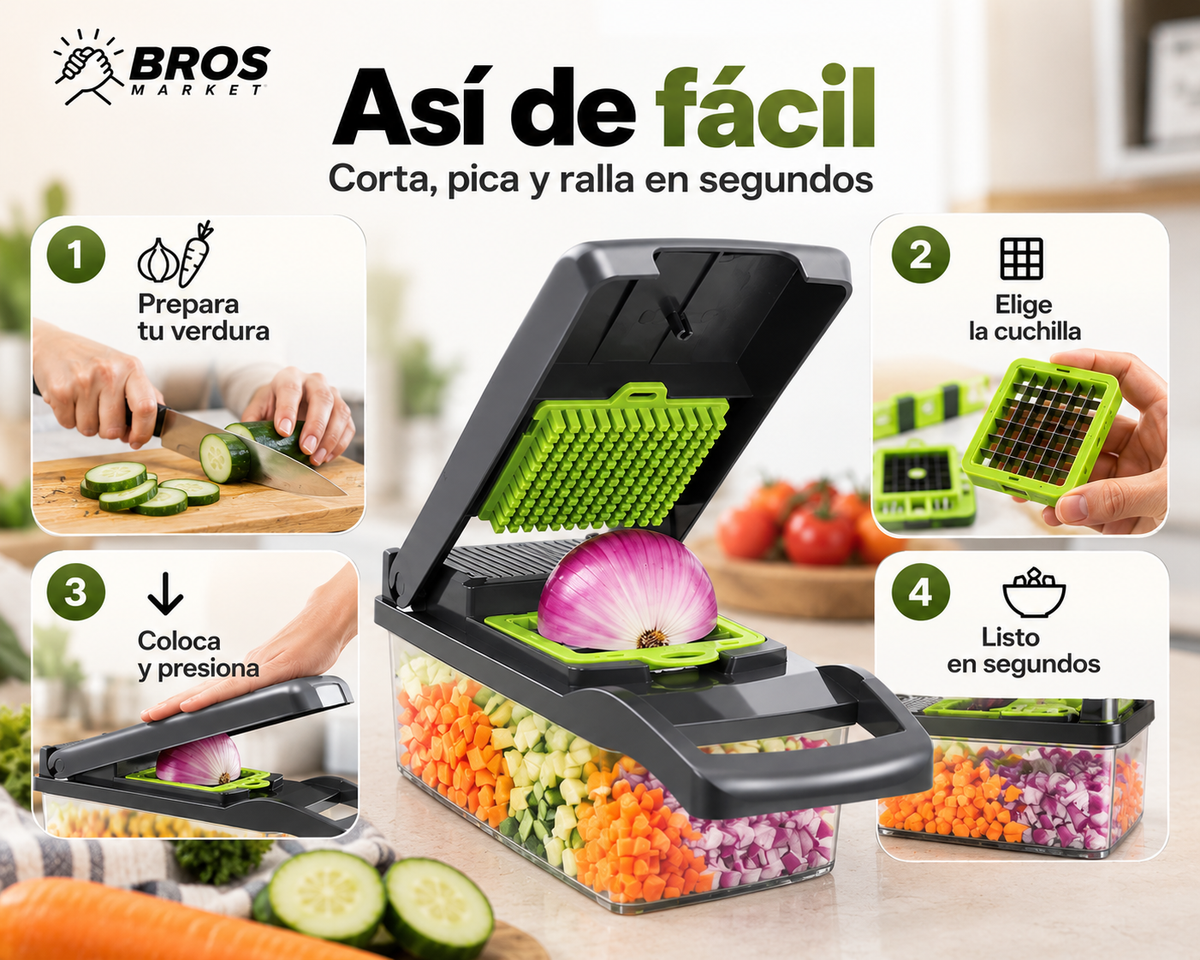 VeggiPro Picador Verdura 14 En 1 - Corta, ralla y rebana en segundos