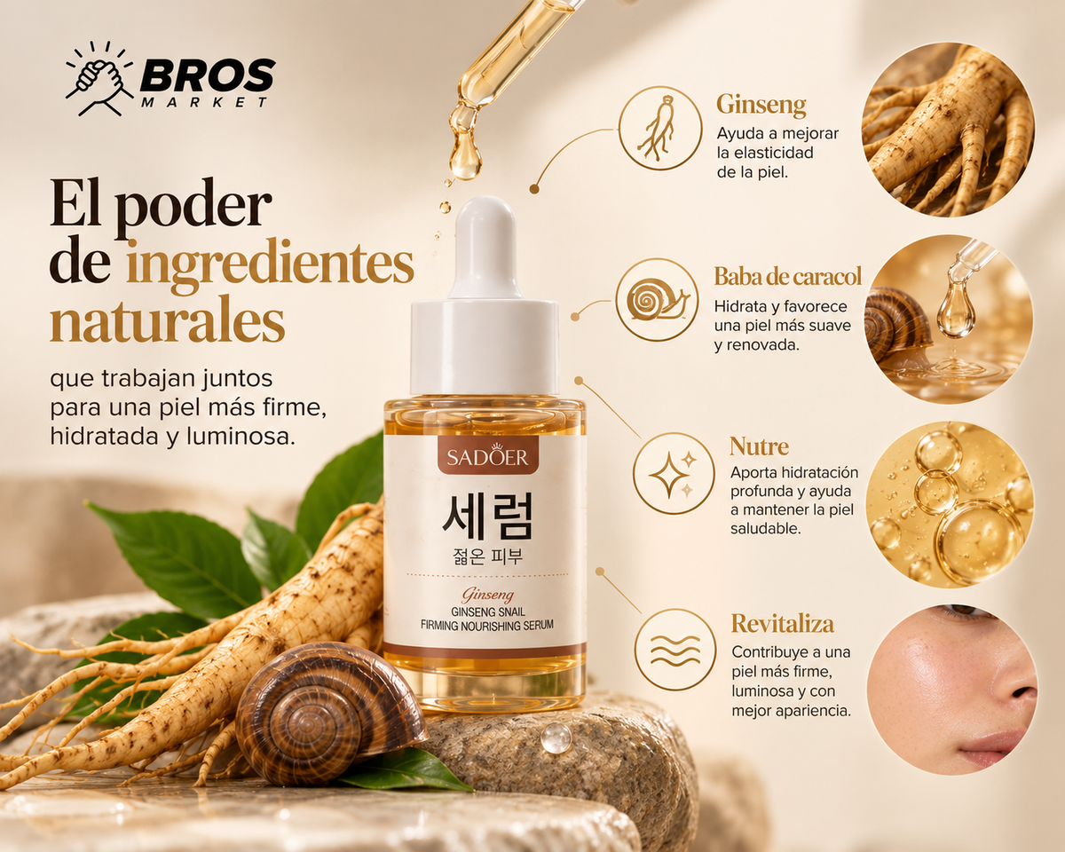 Sérum Facial de Caracol y Ginseng - Reafirmante e Hidratación Intensa