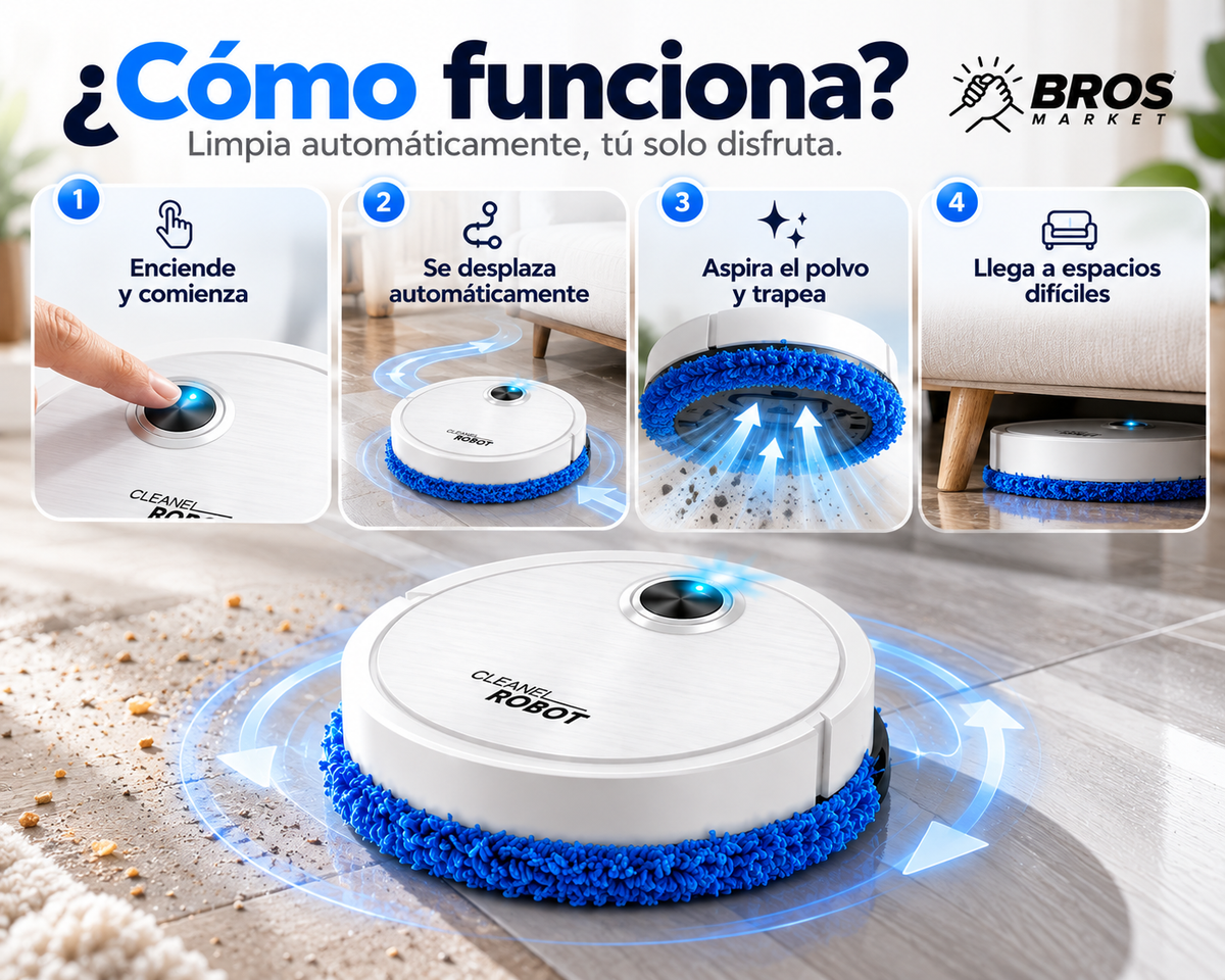 Clean Robot Limpiador Con Mopa Recargable - Limpieza práctica con un solo botón