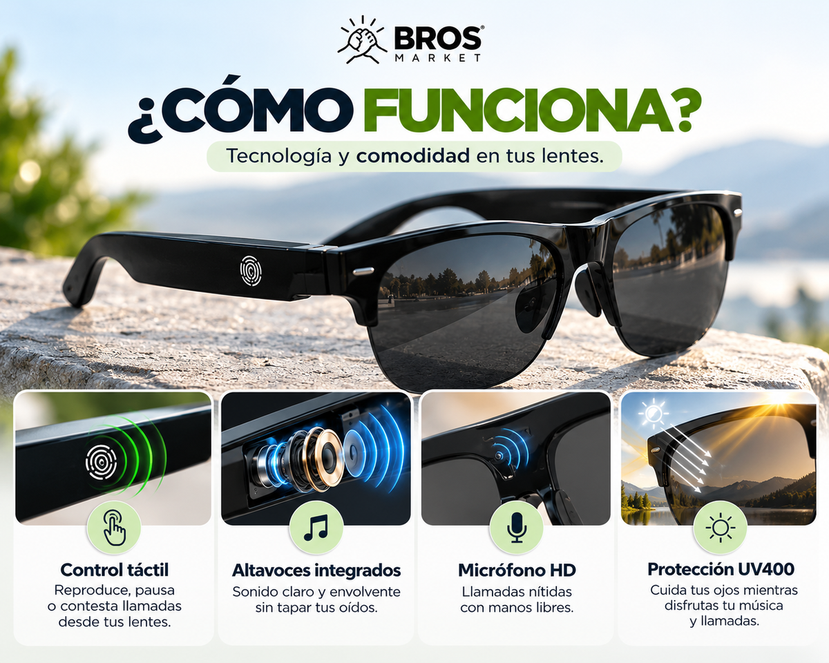 Sunglass Pro Lentes Inteligentes Bluetooth FG-713 - Estilo, audio y protección UV