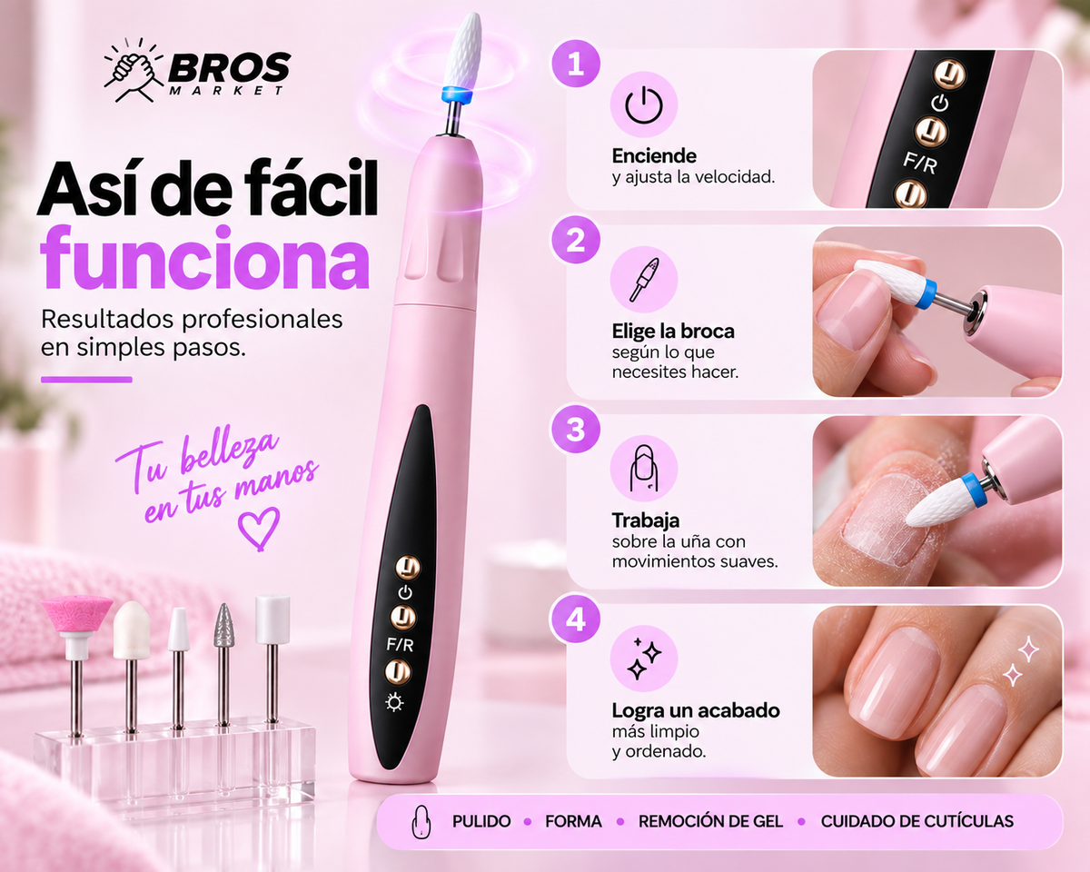 NailPro Dremel De Uñas Inalámbrico con Luz LED - Pulido preciso en cada detalle