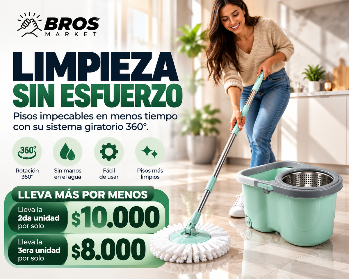 AquaMop Mopa Giratoria 360 con Balde - Pisos limpios en menos tiempo