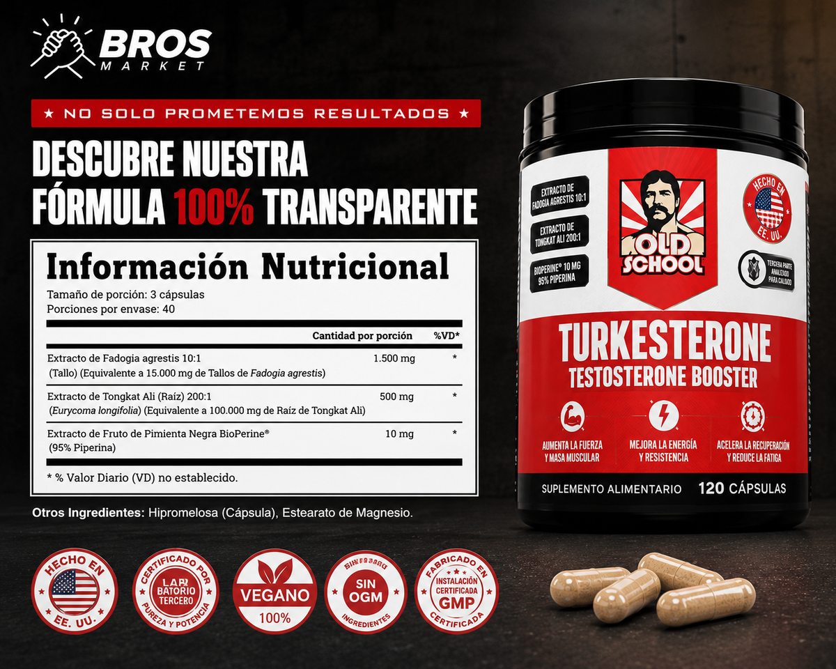Turkersterone Potenciador de Testosterona Cápsulas - Fuerza y recuperación muscular