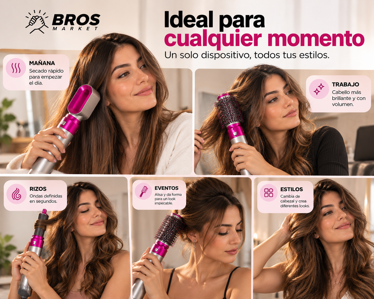 BellaStyle Cepillo Alisador y Secador 5 en 1 - Más volumen, ondas y brillo en tu cabello
