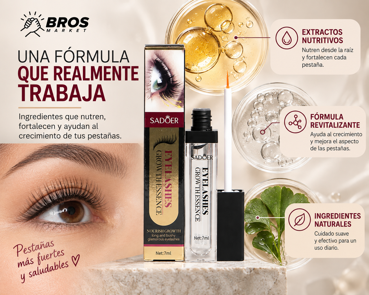 Sadoer Sérum Crecimiento Pestañas 7 ml - Pestañas de impacto y cejas perfectas sin extensiones