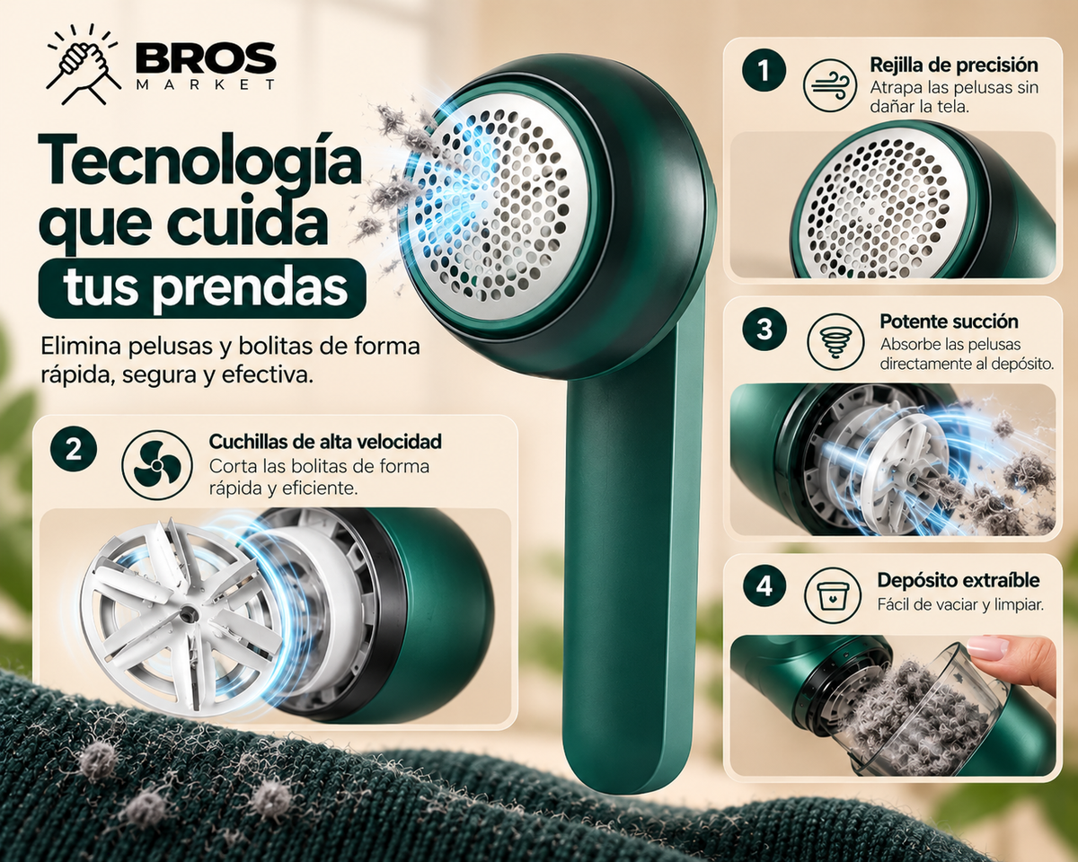 FuzzOff Quita Pelusas Recargable - Ropa libre de pelusas