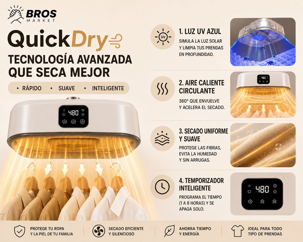 QuickDry Secador de Ropa Portatil + Colgador - Secado práctico y sin complicaciones