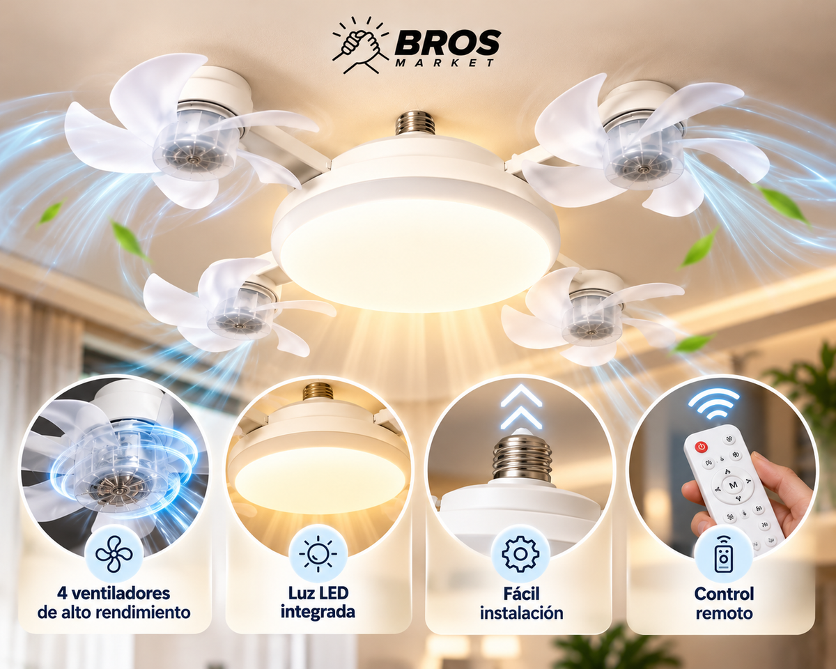 AeroLux Ventilador Inteligente de 4 aspas - Ilumina tu espacio y disfruta la frescura